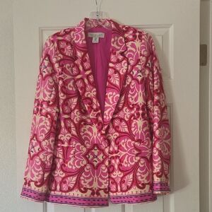 Rachel Zoe Pink Patterned Notch-Lapel Jacket -  Medium